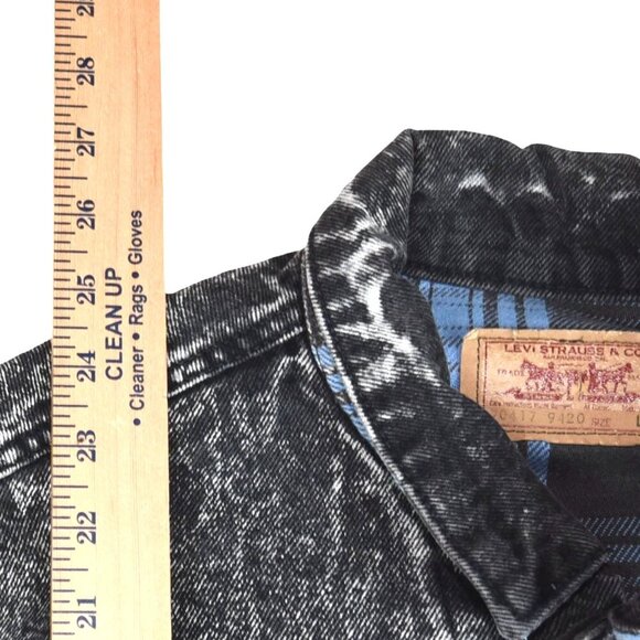 Vintage Levi's Black Acid Wash 80s 90s Perfect Fade Flannel Lined Large - Picture 7 of 9